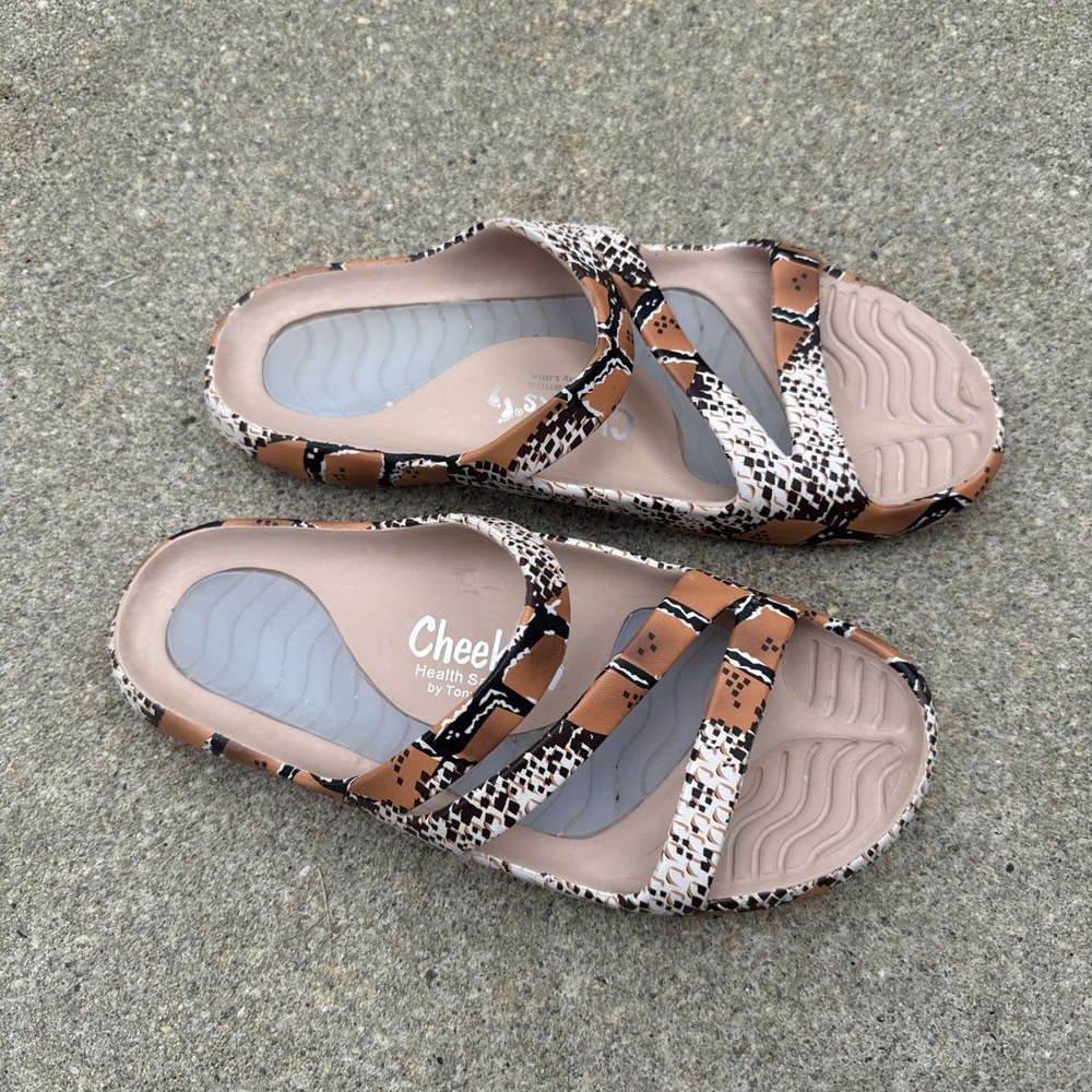 Tony Little Cheeks Health Snake Print Arch Support Slide Sandals Women's Size 8